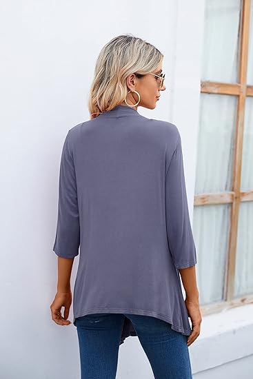Women's casual light three-quarter sleeve soft drape front cardigan