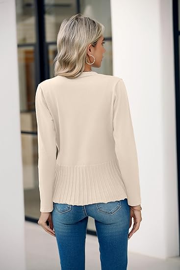 Women's casual front-opening light long-sleeved knitted cropped cardigan