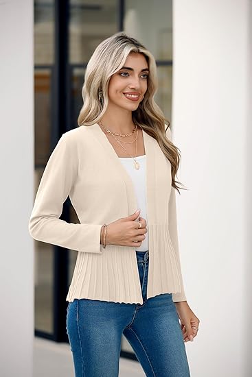 Women's casual front-opening light long-sleeved knitted cropped cardigan