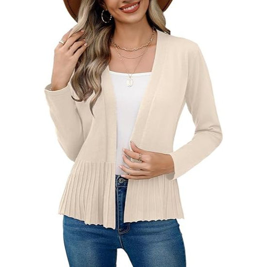 Women's casual front-opening light long-sleeved knitted cropped cardigan